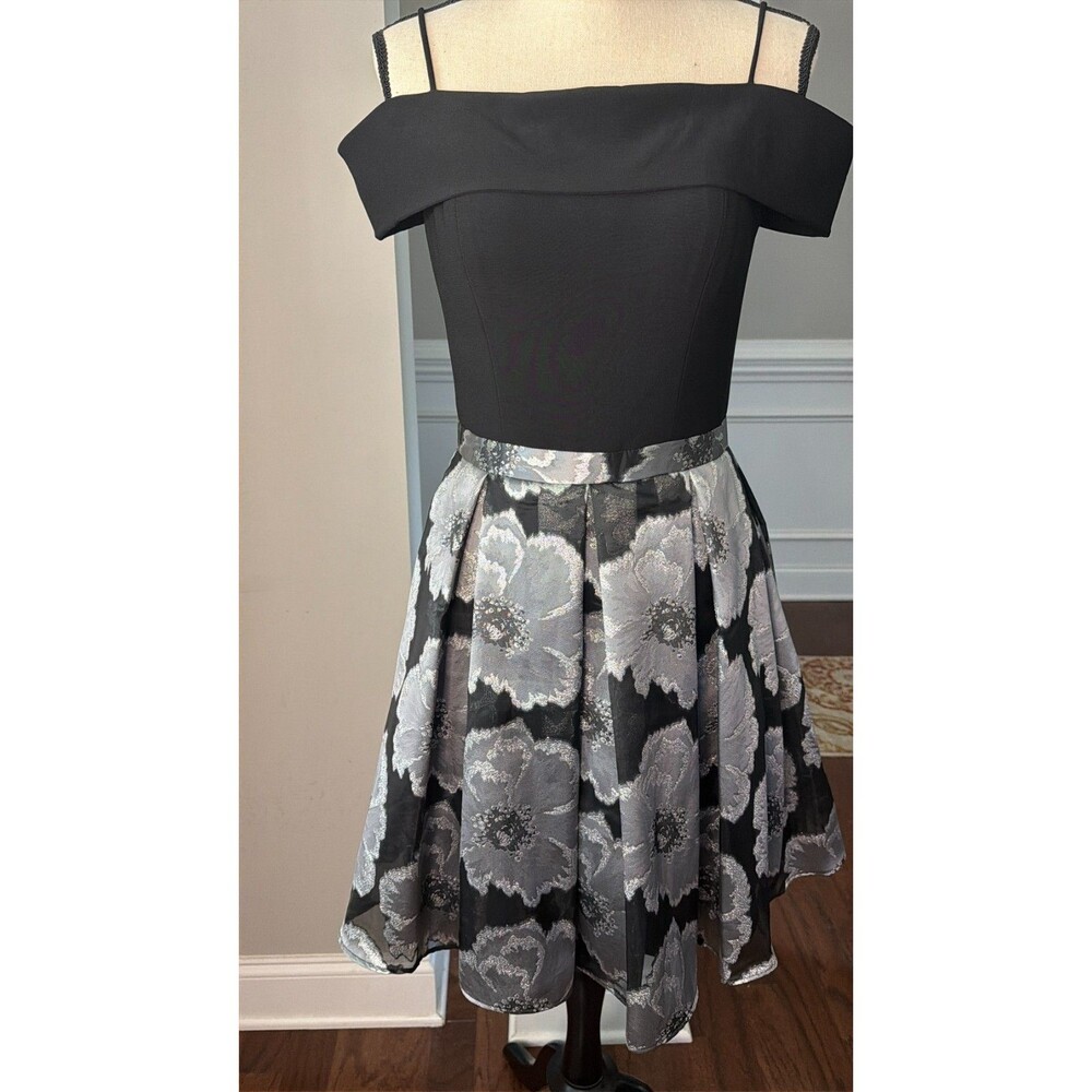 MORGAN & CO Womens Fit + Flare Mini Dress Black Short Sleeve Formal Juniors 9/10
